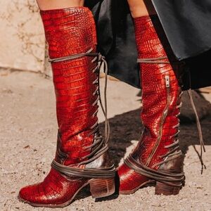 Freebirds by Steven Coal Boots in Red Croco sz 8